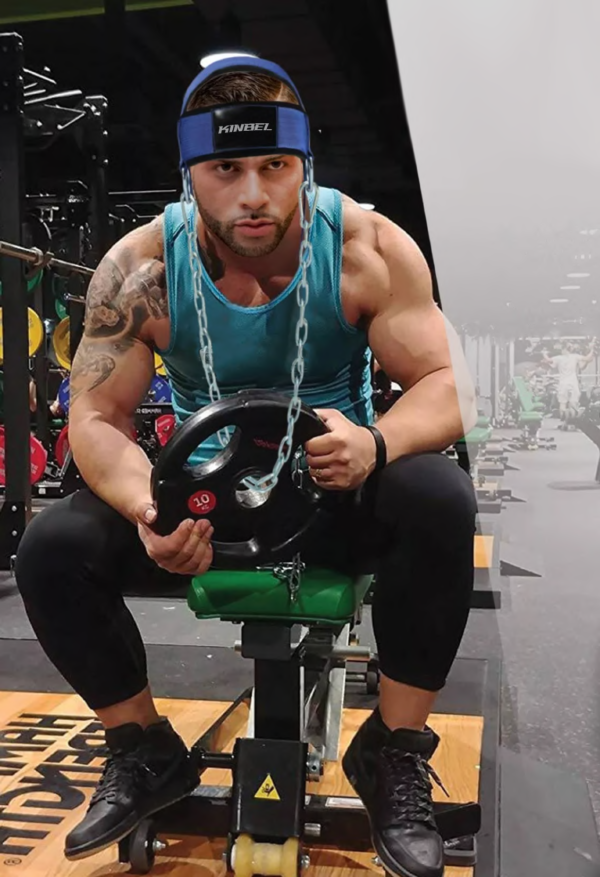 NECK HEAD HARNESS FOR RESISTANCE TRAINING EXTRA-HEAVY D-RINGS AND STEEL CHAIN, COMFORT FIT NEOPRENE, SUPERIOR SADDLE STITCHING BUILD A THICKER NECK WITH DURABLE EXERCISE NECK STRAP.