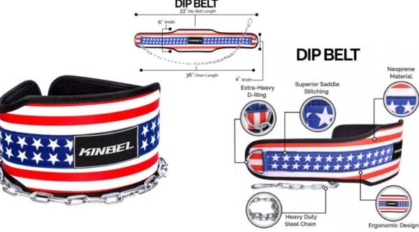 DIP BELT WITH CHAIN FOR WEIGHTLIFTING, PULL-UPS, POWER-LIFTING, CROSS-FIT, AND BODYBUILDING WORKOUTS AMERICAN PRIDE. - Image 2